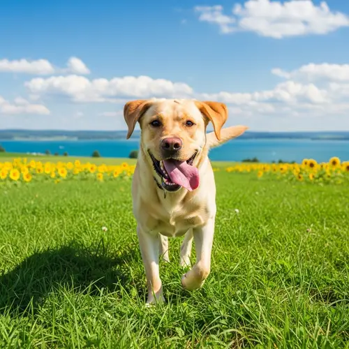 Energetic Yellow Labrador Retriever Enjoying a Sunny Day
