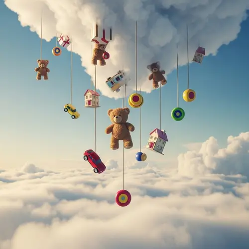 Whimsical Toy Deluge: Playful Parade from the Heavens