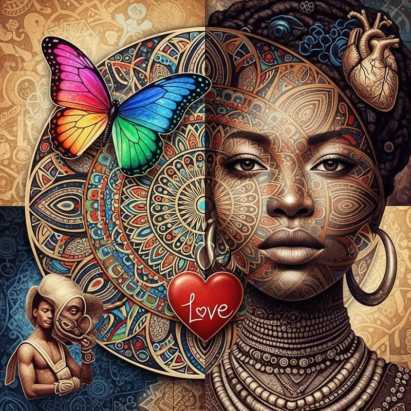 Harmony Symphony: Mandala, Butterfly, Heart & African Woman