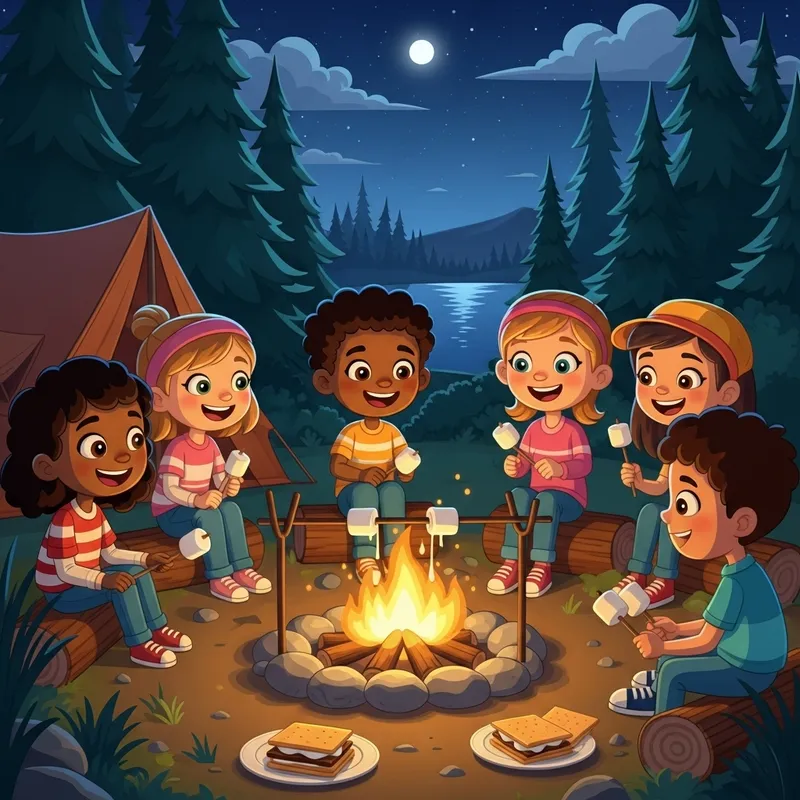 Adventurous Smores Camping: Kids Enjoy Cartoon Fun