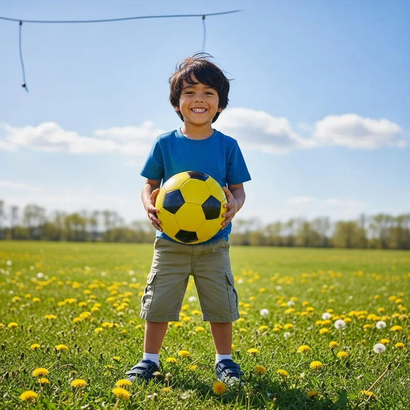 Happy Hispanic Boy Playing with Soccer Ball | Outdoor Childhood Joy