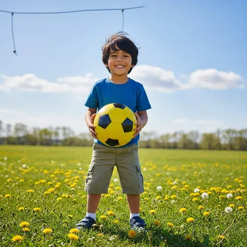 Cheerful Hispanic Boy with Soccer Ball | Outdoor Joyful Scene