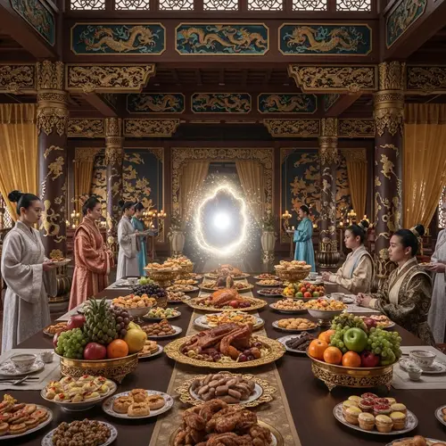 Luxurious Dynasty Era Time Travel Scene with Detailed Opulence