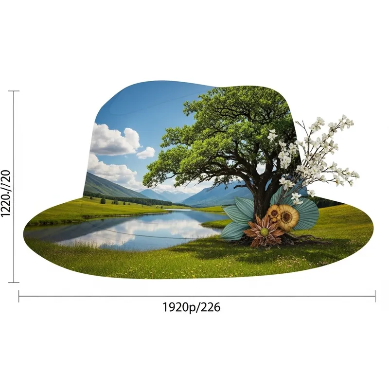 Handcrafted Oak Tree Hat Design for a Serene Meadow Lake Setting