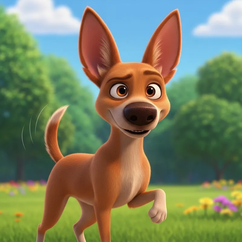 Whimsical Pixar-Style Light Brown Dog with Fox-Like Ears