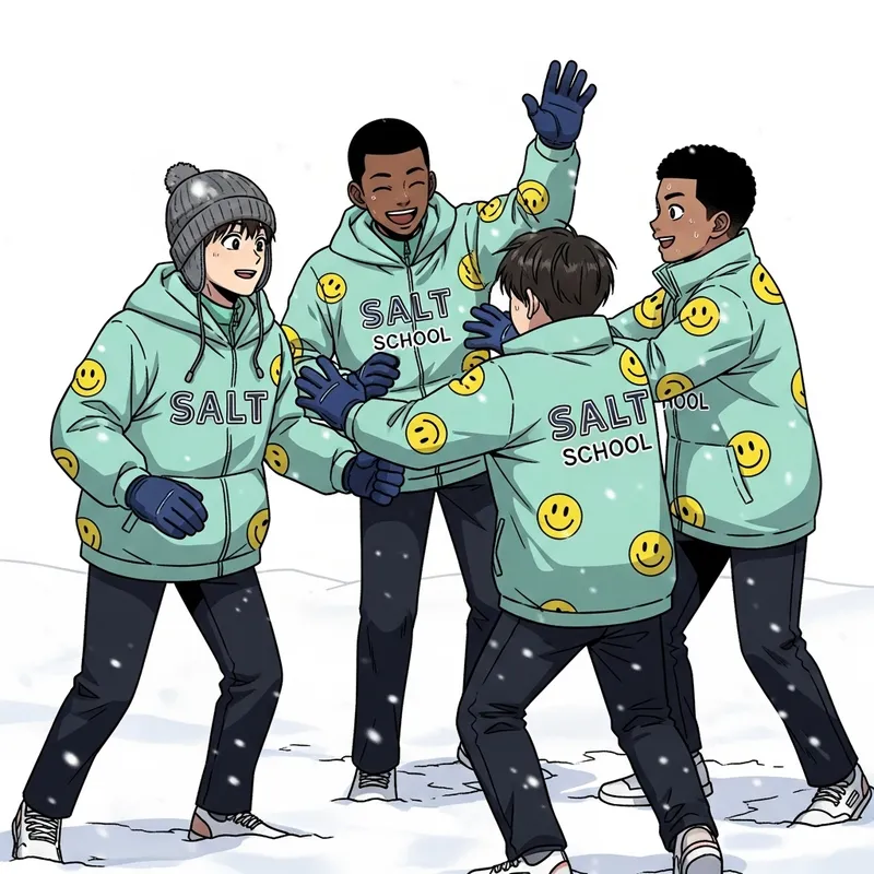 Fun Mint Snow Fight with Smiling Boys at SALT School
