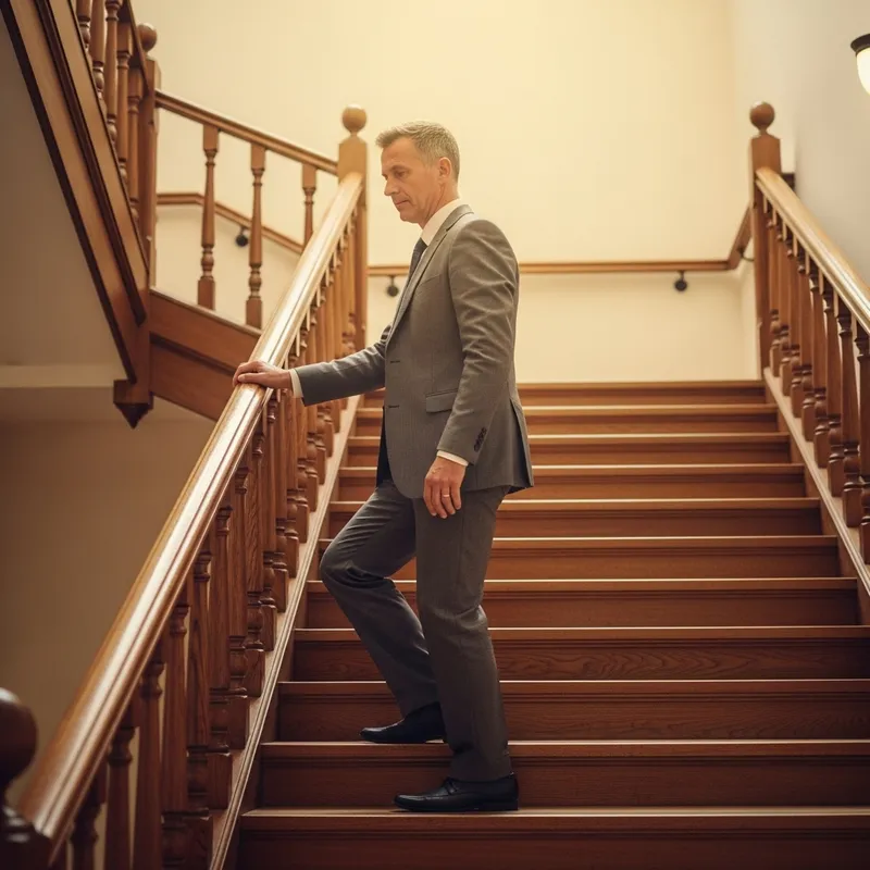 Man climbing stairs for progress