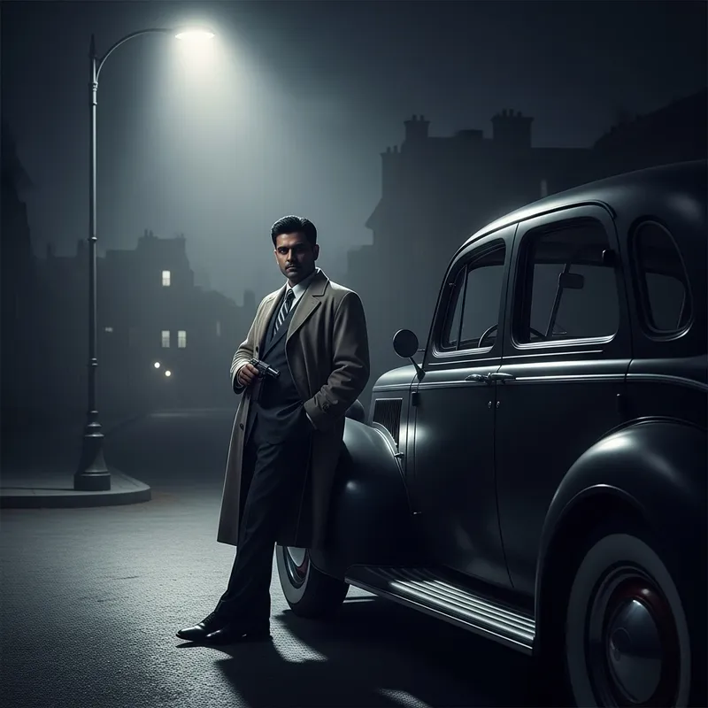 Mysterious Lone Armed Chauffeur in Vintage Noir Setting