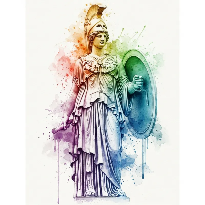 Statue of Athena in Watercolor - A Timeless Masterpiece Statue of Athena in Watercolor - A Timeless Masterpiece