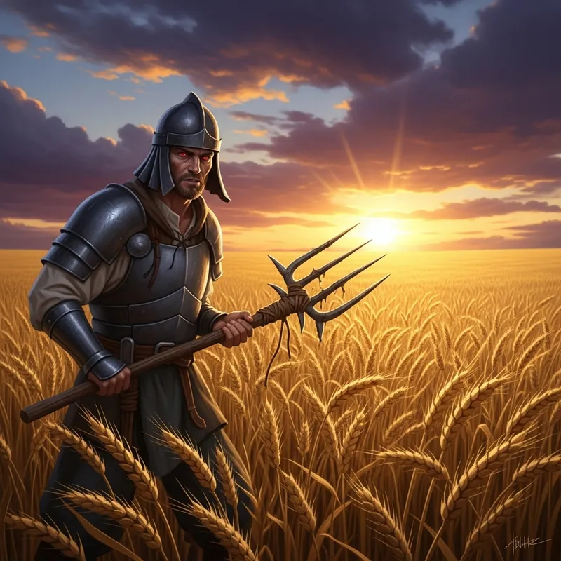 Fantasy Warrior Red-Eyed Peasant in Field