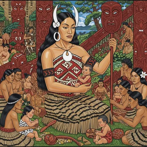 Maori Goddess of Humankind: Vibrant Traditional Painting