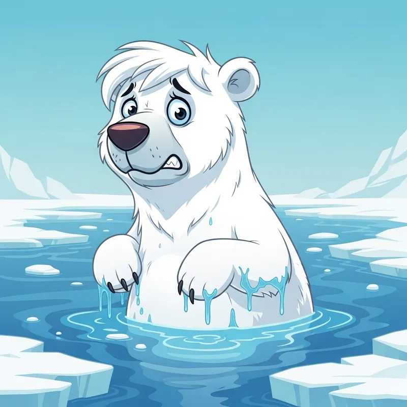 Melting Polar Bear Cartoon - Impact of Climate Change in a Lighthearted Style