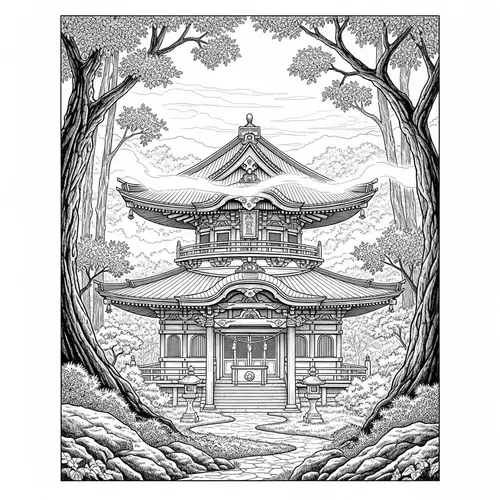 Serene Japanese Temple Illustration
