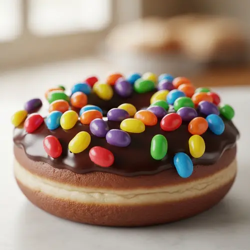 Delicious Chocolate Donut with Colorful Jelly Beans Topping