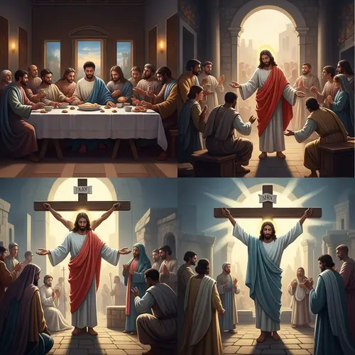 Holy Week Events with Black Jesus: Scenes of Last Supper, Crucifixion, Resurrection