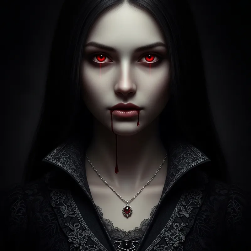 Creepy Girl with Eerie Red Eyes | Dark Background Creepy Girl with Eerie Red Eyes | Dark Background