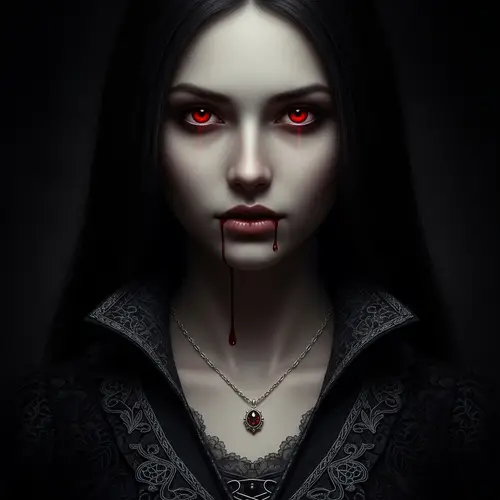 Gothic Girl with Astonishing Red Eyes | Dark Background