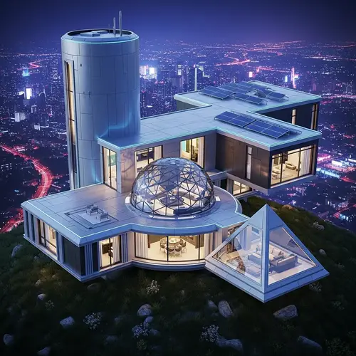 Futuristic House Design with Geometric Shapes | Neon Cityscape View