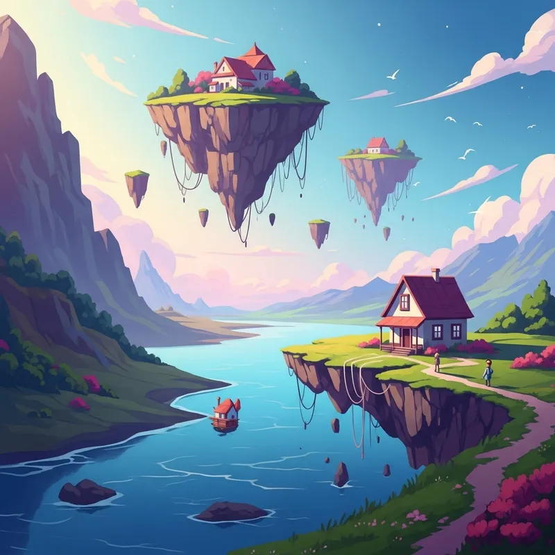 Surreal Floating Islands Fantasy Landscape | Vibrant Dreamlike Colors