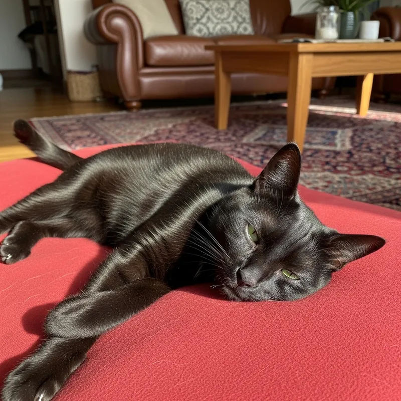 Adorable Domestic Short-Haired Cat Resting on Plush Cushion