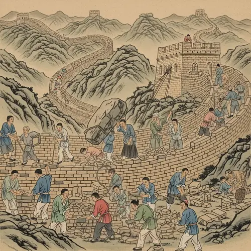 Ancient Chinese Art: Workers Building the Great Wall