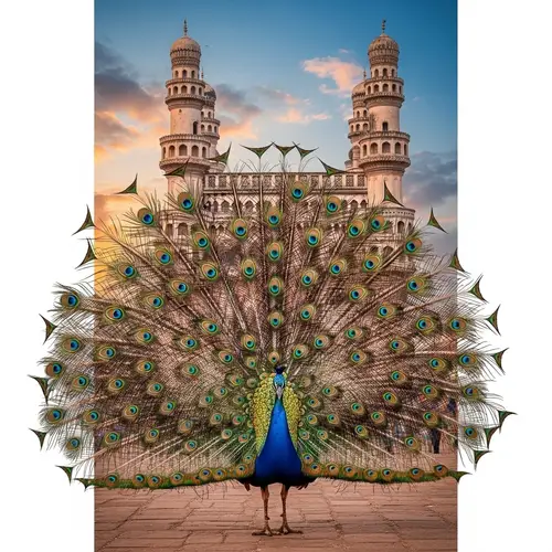 Captivating Peacock Image with Iconic Charminar Backdrop