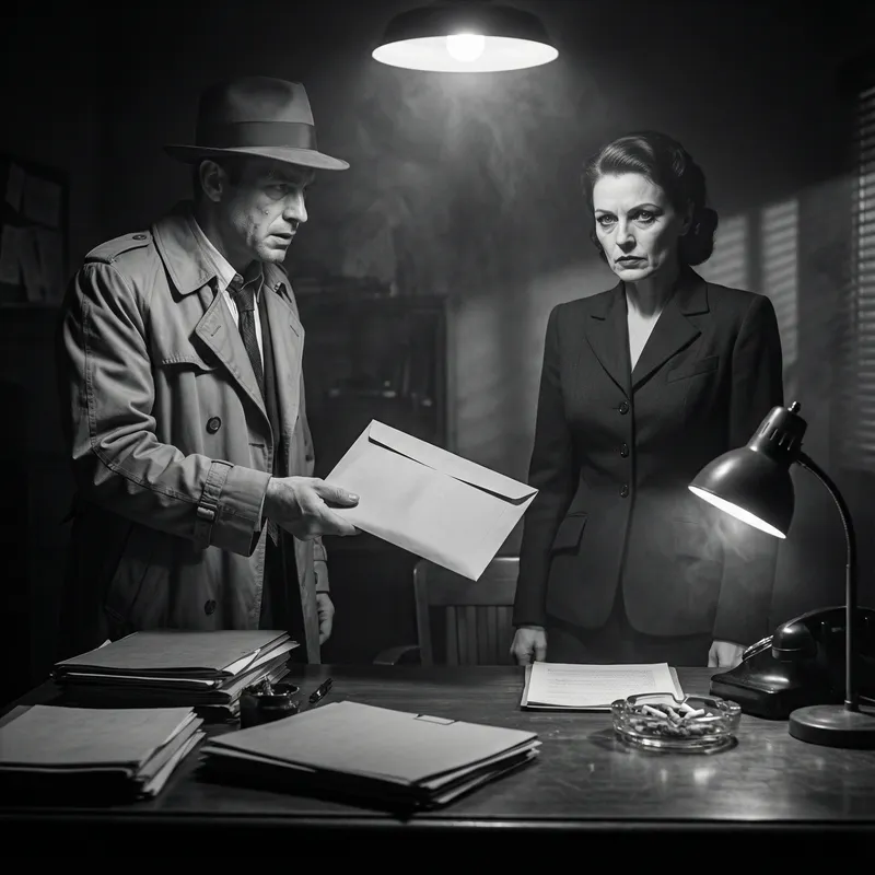 Film Noir Inspired Tense Government Office Scene