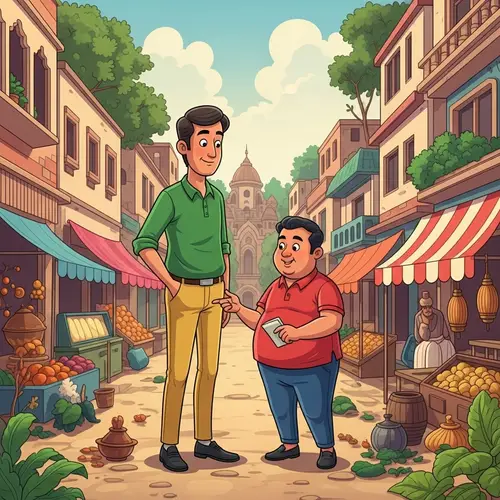 Motu Patlu Cartoon Scene in Vibrant Indian Town