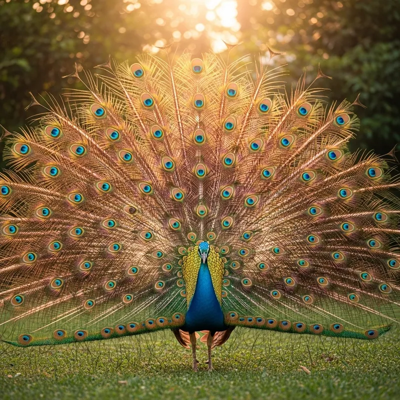 Majestic Orange Pink Blue Yellow Tail Peacock