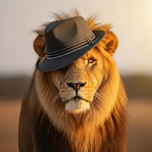Majestic Lion Wearing a Stylish Hat