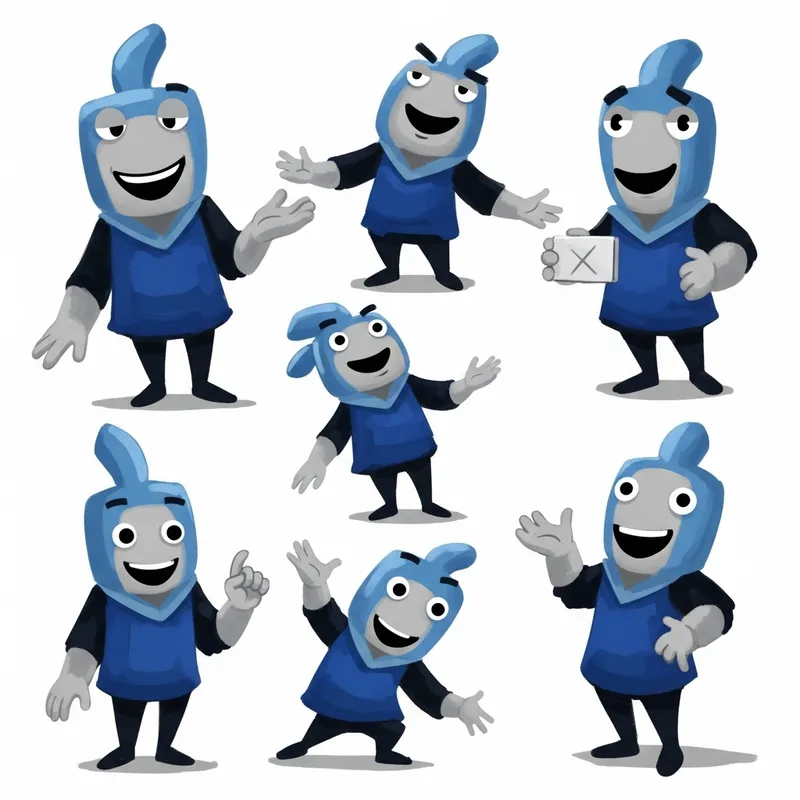 Playful Blue and Grey Mascot Design | Guide and Helper