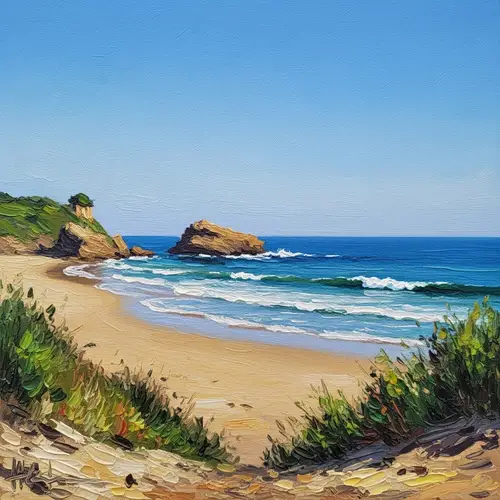 Impressionist Oil Painting of Biarritz Coast