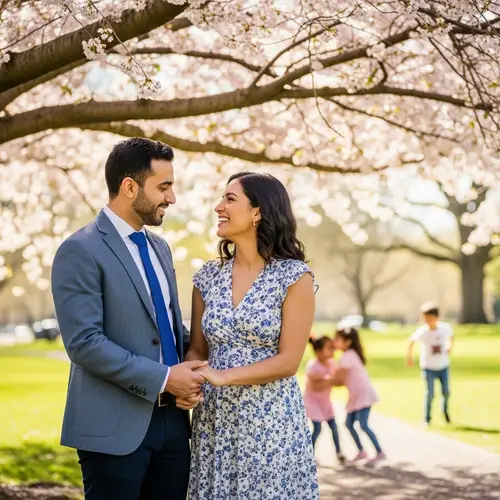 Romantic Couple's Day in the Park under Cherry Blossoms