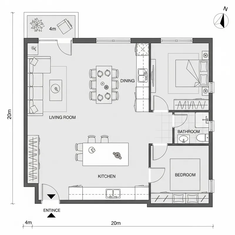 Minimalist 4x20m House Floor Plan by Zeidler & Lim