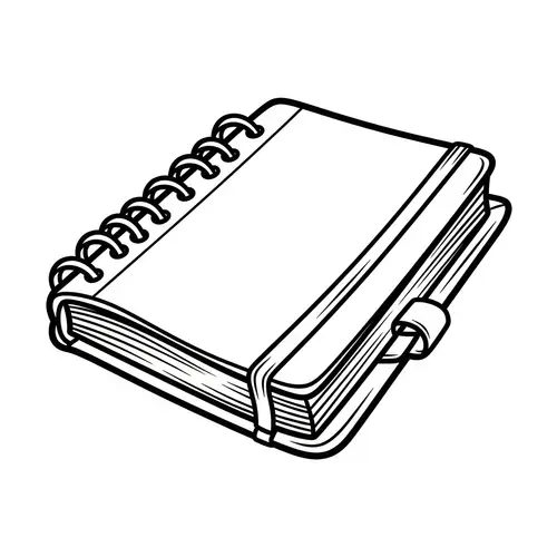 Detailed Notebook Black & White Line Drawing