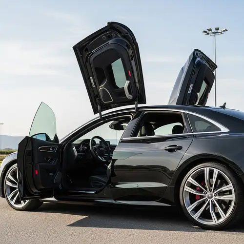 Sleek Black Audi Car with Doors Open | Luxurious Interior