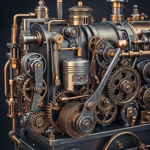 Steampunk Mechanical Engine: Gears & Piston Intricacies