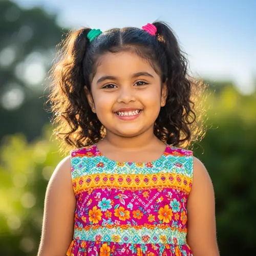 Joyful South Asian Little Girl in Vibrant Colourful Dress