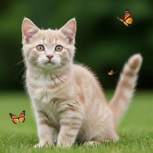 Charming Domestic Cat with Vanilla Fur and Bright Eyes