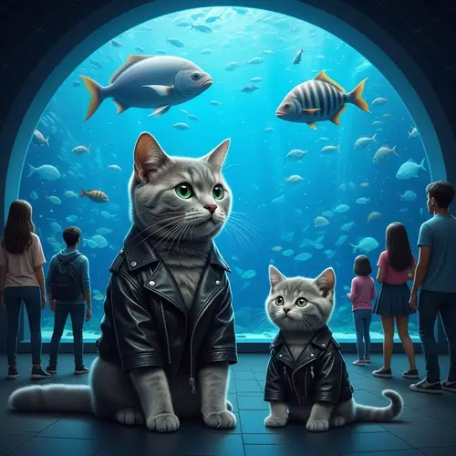 Adorable Grey Cat and Kitten in Aquarium | Amazing Fish Viewing