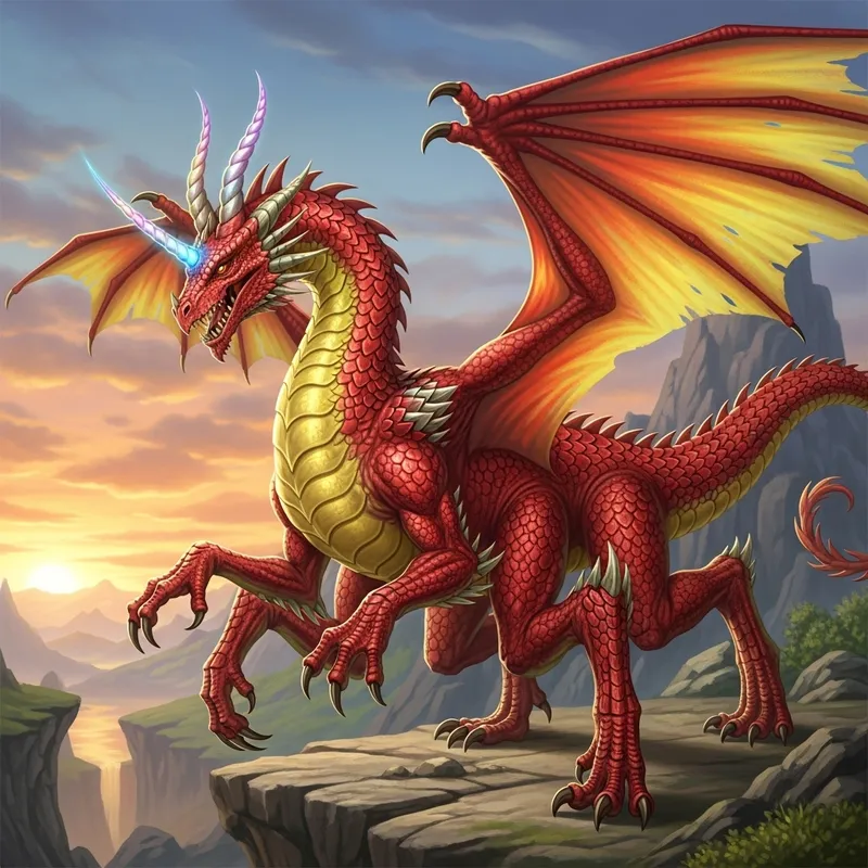 Unique Red Dragon with Unicorn Horns & Eight Legs