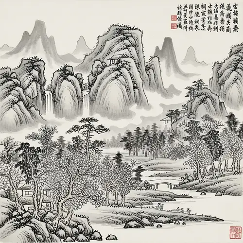 Traditional Chinese Landscape Art: Mountains, Rivers, and Trees