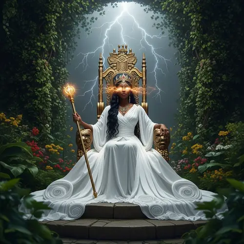 Radiant Black African Woman on Throne in Paradise | Eden-Inspired Portrait