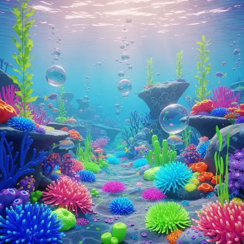 Y2K-Style Underwater Seabed with Bubbles