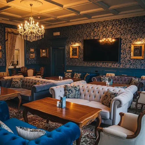 Luxurious Room with Plush Furniture and Big Screen TV