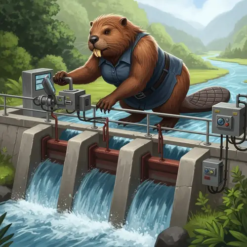 Female Beaver-Like Creature Maintaining Hydropower Dam