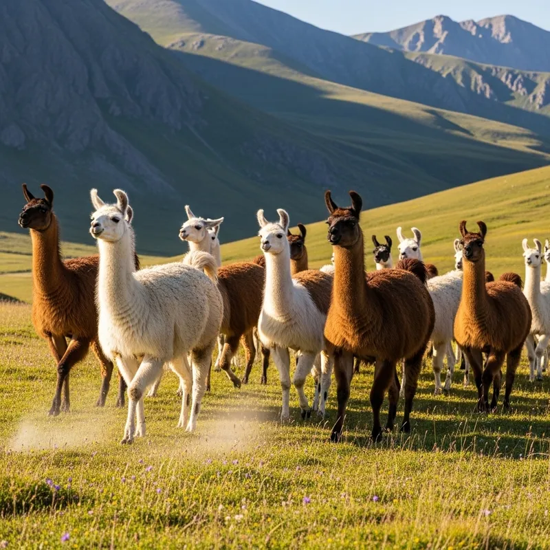 Llamas Moving Freely in Vibrant Landscape
