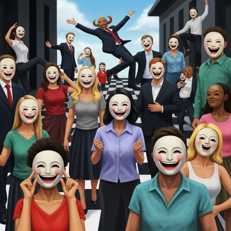 Whimsical Masked Utopia: Surrealistic Society of Vibrant Contrasts