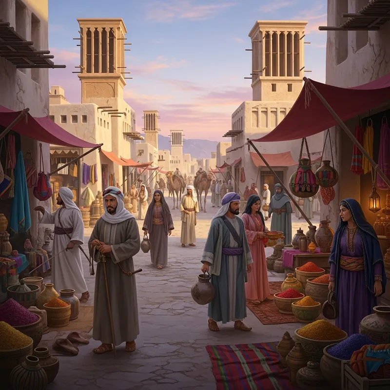 KSA 1319: Vibrant Marketplace with Merchants and Camels