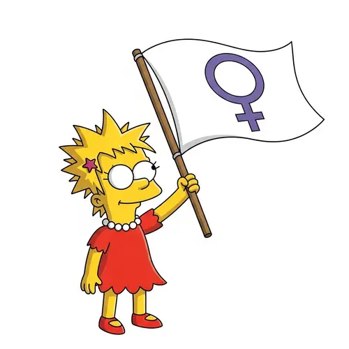 Animated Feminist Icon Holding Venus Symbol Flag